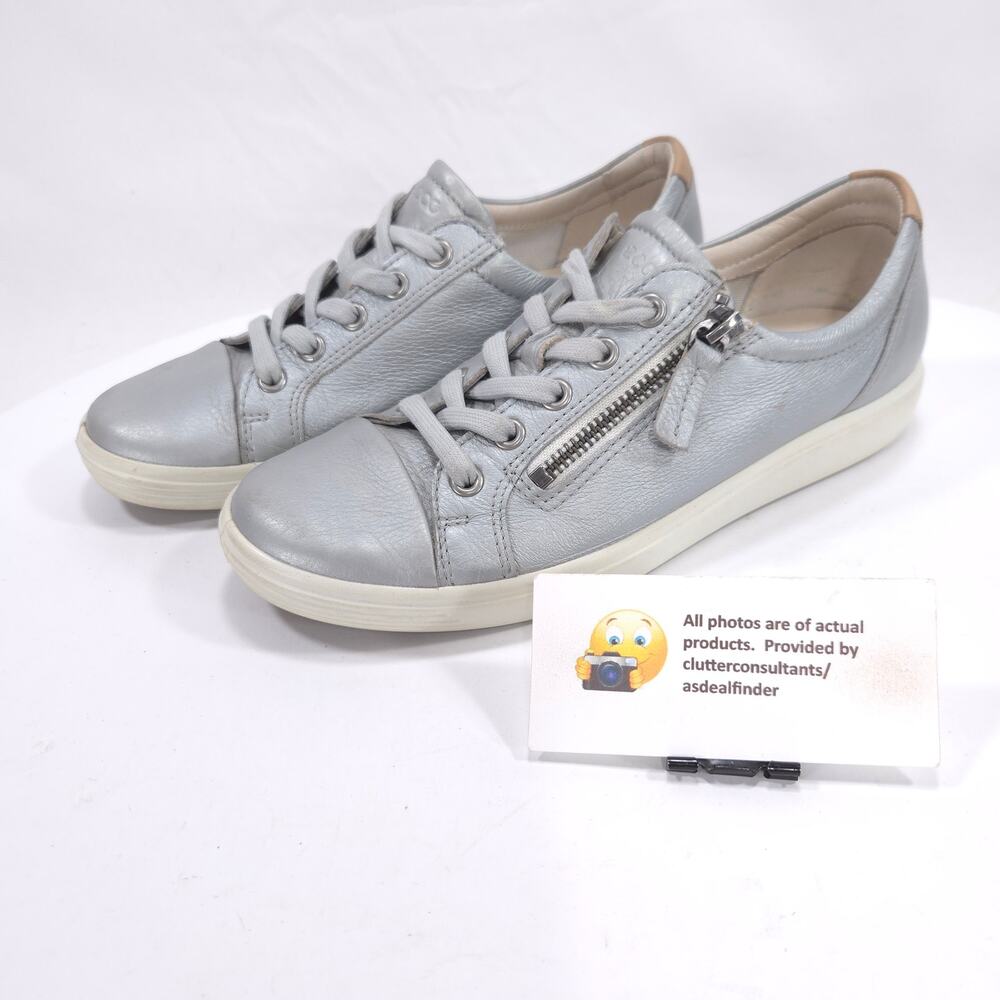 Ecco Casual Lace Up Outdoor Sneaker Shoe Womens Size 6.5 Silver White